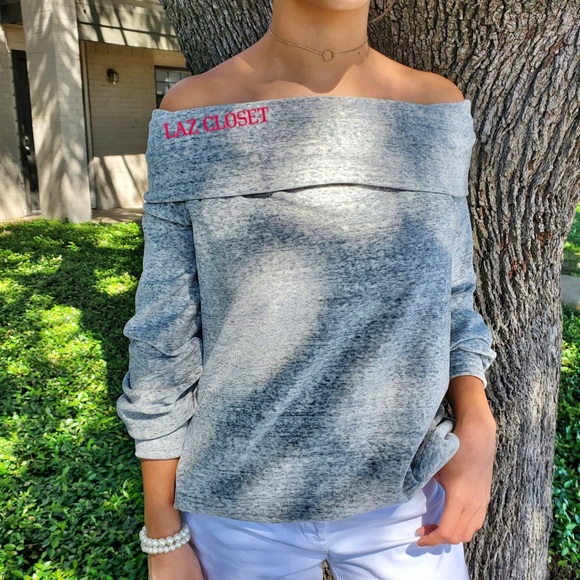 Loft Gray/White spotted, off-shoulder sweater - Picture 7 of 8